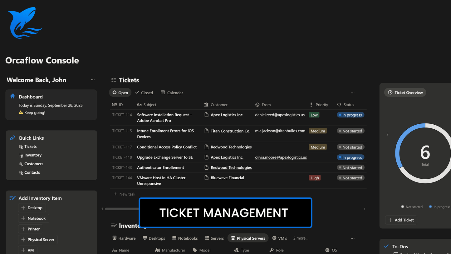 Orcaflow Console Ticket Management